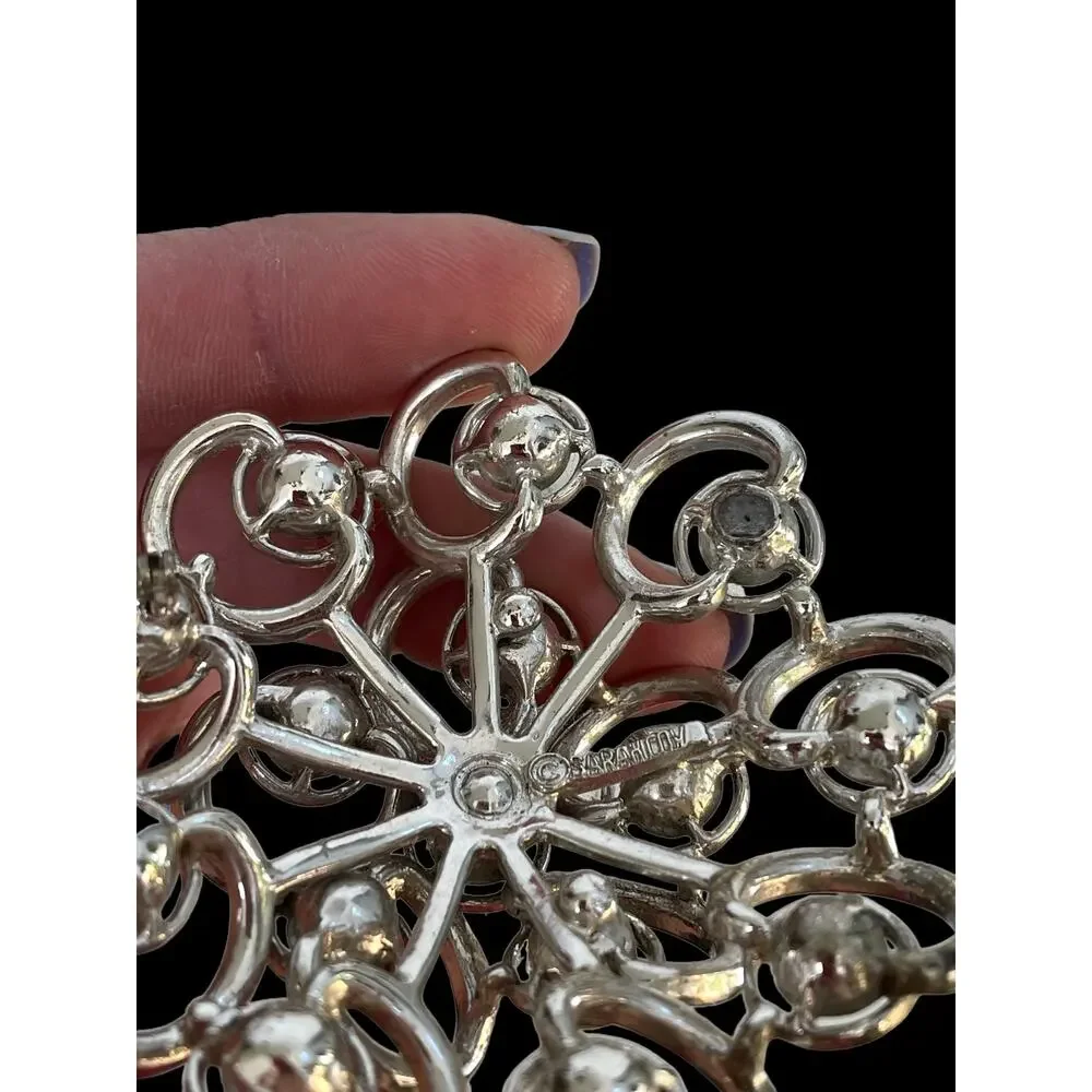 Sarah Coventry Brooch Pin Silver Tone Rhinestone Craft Pendant Missing Pin READ